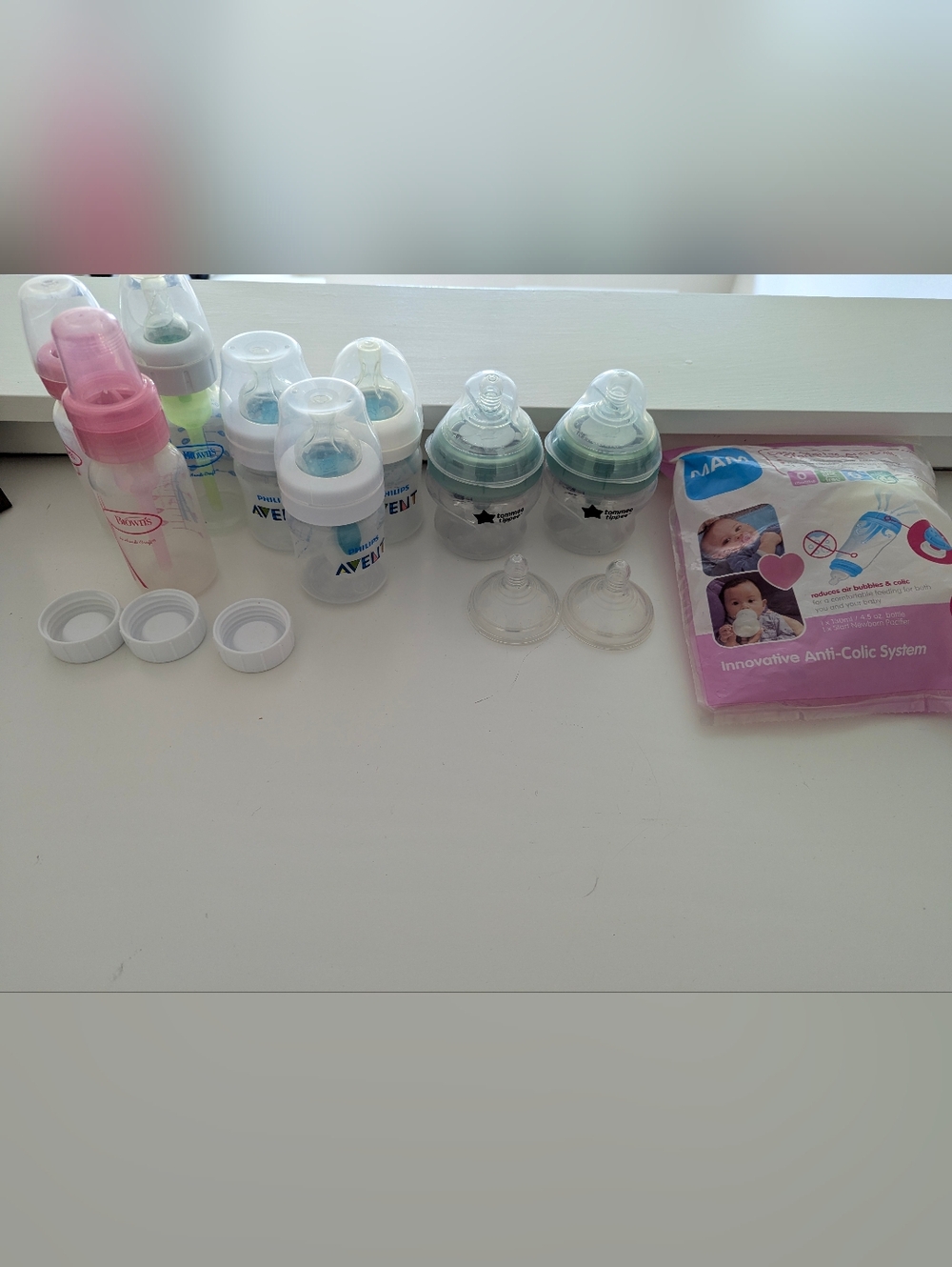 Assorted Baby Bottles Set Of 9  - Dr. Brown's, Mam, Avent And Tommee Tippee
